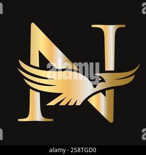 Initial Letter N Flying Eagle Logo Concept For Speed Icon and Transportation Symbol Vector Sign Stock Vector