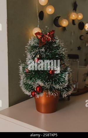 mini christmas tree decoration at home Stock Photo