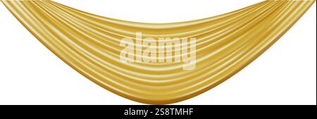 Realistic vector illustration of a golden silk curtain hanging and waving on a white background, creating a luxurious and elegant atmosphere Stock Vector