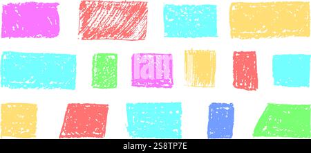 Set of abstract geometric basic shapes drawn with pastel colored charcoal. Hand drawn paint quote frame collection. Empty colorful speech bubble set Stock Vector