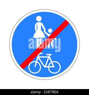 Circular blue road sign with red diagonal stripe prohibiting pedestrians and bicycles Stock Vector