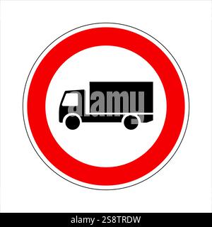 Red and white circular no trucks sign indicating prohibition of heavy goods vehicle traffic Stock Vector