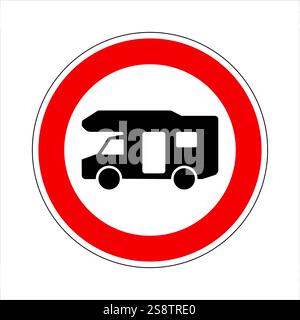 Red and white round road sign prohibiting parking for motorhomes and camper vans Stock Vector