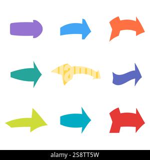 Set of nine multicolored various arrows. Vector illustration Stock Vector