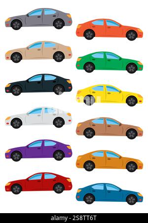 Set of multicolored car. Isolated vector illustration. Stock Vector