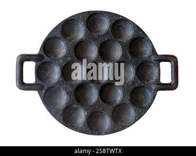 Cast iron poffertjes pan isolated on white, top down view Stock Photo