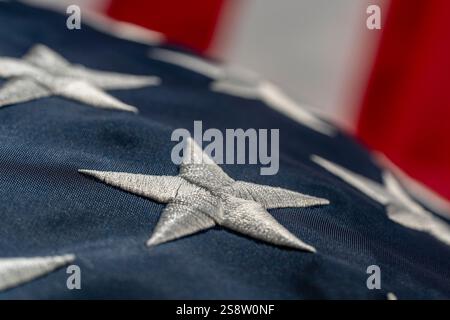 Detail of the American flag with stars, close up. Independence day. USA flag Stock Photo