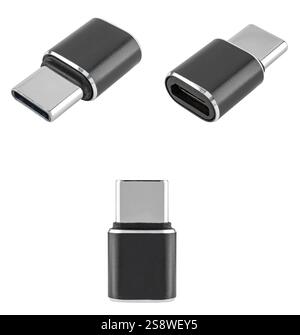 Connector adapter from micro USB to Type-C, on white background in insulation. Stock Photo