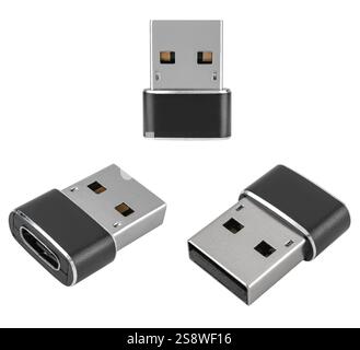 Connector adapter from Type-C to USB, on white background in insulation. Stock Photo