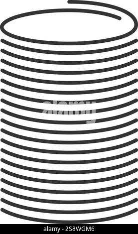 Close up vector illustration of a metal spiral spring forming a cylindrical shape, creating a visual of stacked coils, suitable for concepts related Stock Vector