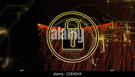 Lock symbol with circular lines, data security image over abstract digital background Stock Photo