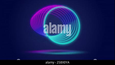 Image of glowing neon blue circle moving over black background Stock Photo