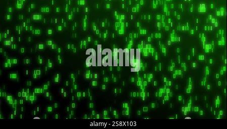 Image of glowing green binary coding moving over black background Stock Photo