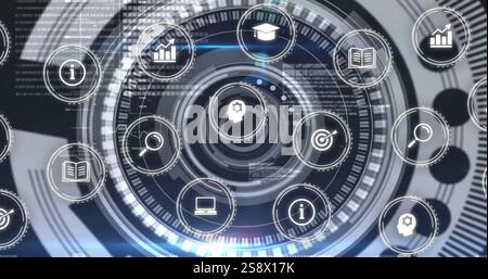 Futuristic data processing image with various icons over digital interface Stock Photo