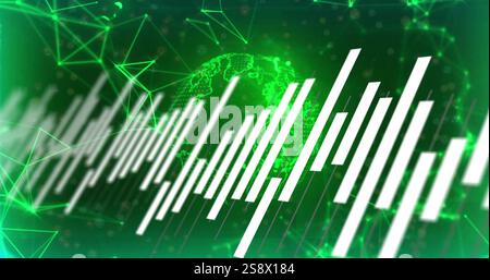 Green globe and bar graph data processing image over digital network connections Stock Photo