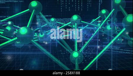 Network of connections and data processing image over binary coding background Stock Photo