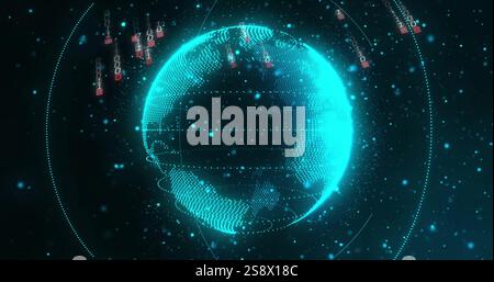 Binary code and digital globe, data transmission image Stock Photo