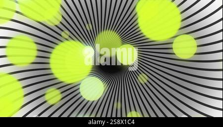 Image of yellow light spots over spinning stripes Stock Photo