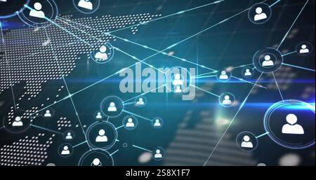 Image of networks and digital data processing over world map Stock Photo