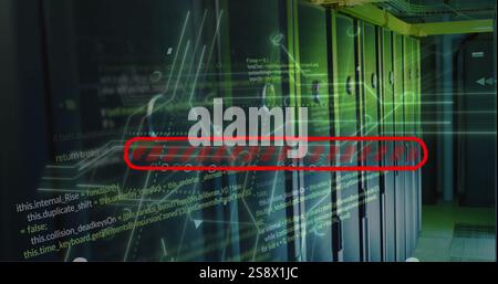 Image of data loading bar and data processing over computer servers Stock Photo