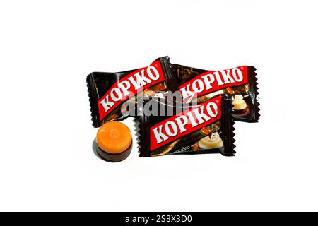 Kopiko Cappuccino coffee candy candies isolated on a white background. cutout image for editorial and illustration use. Stock Photo