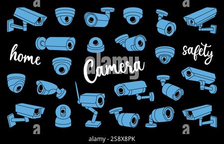 CCTV cameras set. Safety home protection system. Vector illustration. Stock Vector