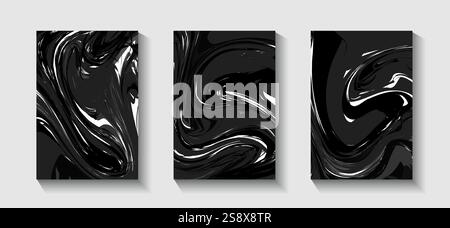 Liquid marble texture abstract black marble textures on a black background. Abstract marble pattern. Fluid art. Design for banner, cards, prints. Stock Vector