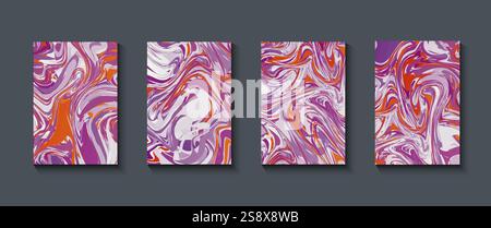 Liquid marble texture abstract pink liquid textures on a black background. Abstract marble pattern. Fluid art. Design for banner, cards. Stock Vector