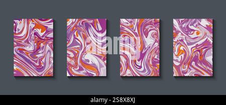 Liquid marble texture abstract pink liquid textures on a black background. Abstract marble pattern. Fluid art. Design for banner, cards. Stock Vector