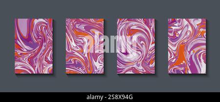 Liquid marble texture abstract pink liquid textures on a black background. Abstract marble pattern. Fluid art. Design for banner, cards. Stock Vector