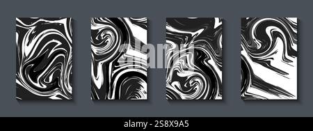 Liquid marble texture abstract black marble textures on a black background. Abstract marble pattern. Fluid art. Design for banner, cards, prints. Stock Vector