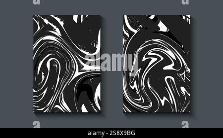 Liquid marble texture abstract black marble textures on a black background. Abstract marble pattern. Fluid art. Design for banner, cards, prints. Stock Vector