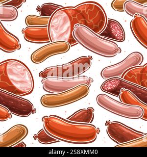 Vector Sausage Seamless Pattern, decorative background with collection of raw flying sausage composition for wrapping paper, square placard with group Stock Vector