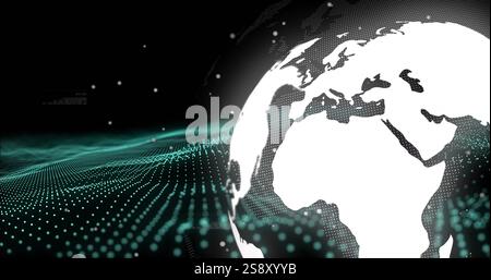 Digital globe and data points image over dark background Stock Photo
