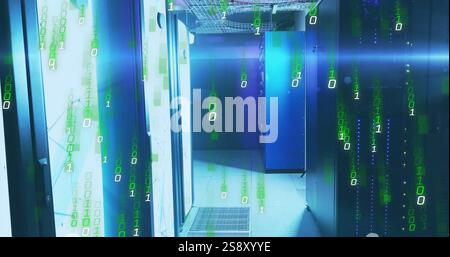 Binary code image over data center servers Stock Photo