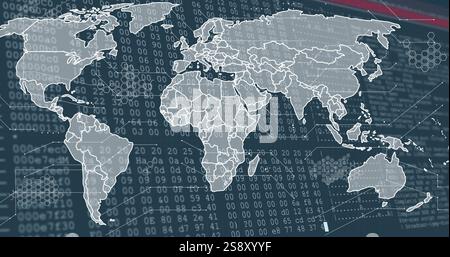 World map and binary code, global data processing image Stock Photo