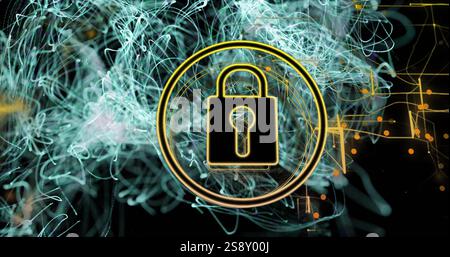 Lock icon image over abstract digital lines and connections background Stock Photo