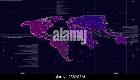 World map with network connections and data points image over dark background Stock Photo
