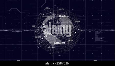 Digital globe with data points and coding image over dark background Stock Photo