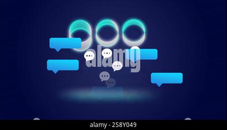 Chat bubbles and glowing circles, image of digital communication Stock Photo
