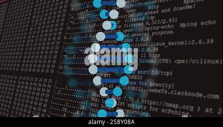 DNA strand and binary coding, scientific data processing image Stock Photo