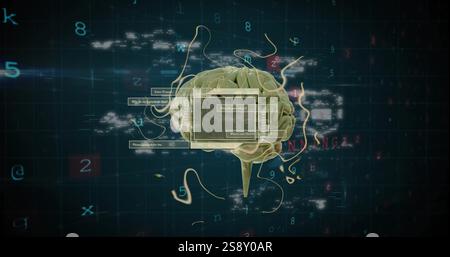 Image of ai text, human brain and data processing Stock Photo