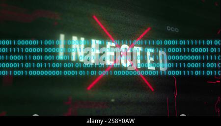 Image of data processing over infected text and computer circuit board on black background Stock Photo