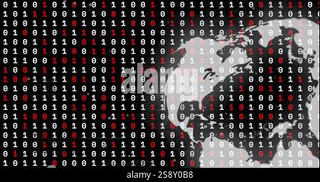Binary code over image of globe, representing global data processing Stock Photo