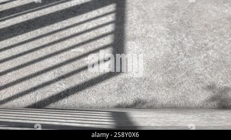 Background of nature cement texture with shadow of the iron gate, Well display product and text present on free space, Luxury backdrop, Empty grey cem Stock Photo