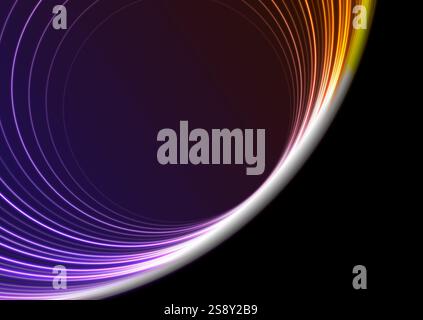 Orange violet neon curved lines abstract technology background. Futuristic glowing vector banner design Stock Vector