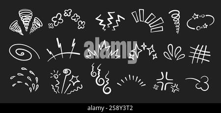 Manga or anime comic emoticon element graphic effects hand drawn doodle vector illustration set Stock Vector