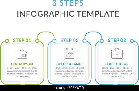 Infographic template with three squares with text and line icons, process diagram, workflow, three steps or options, vector eps10 illustration Stock Vector