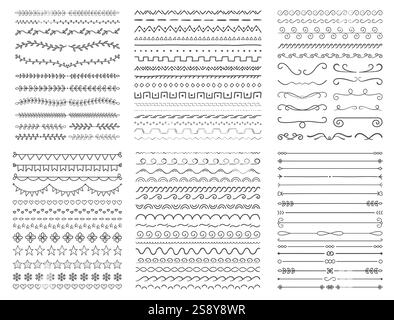Collection of hand drawn dividers - objects and lines, floral and calligraphic dividers, geometric shapes, vector eps10 illustration Stock Vector