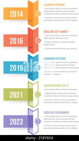 Vertical timeline infographics template with five arrows, vector eps10 ...